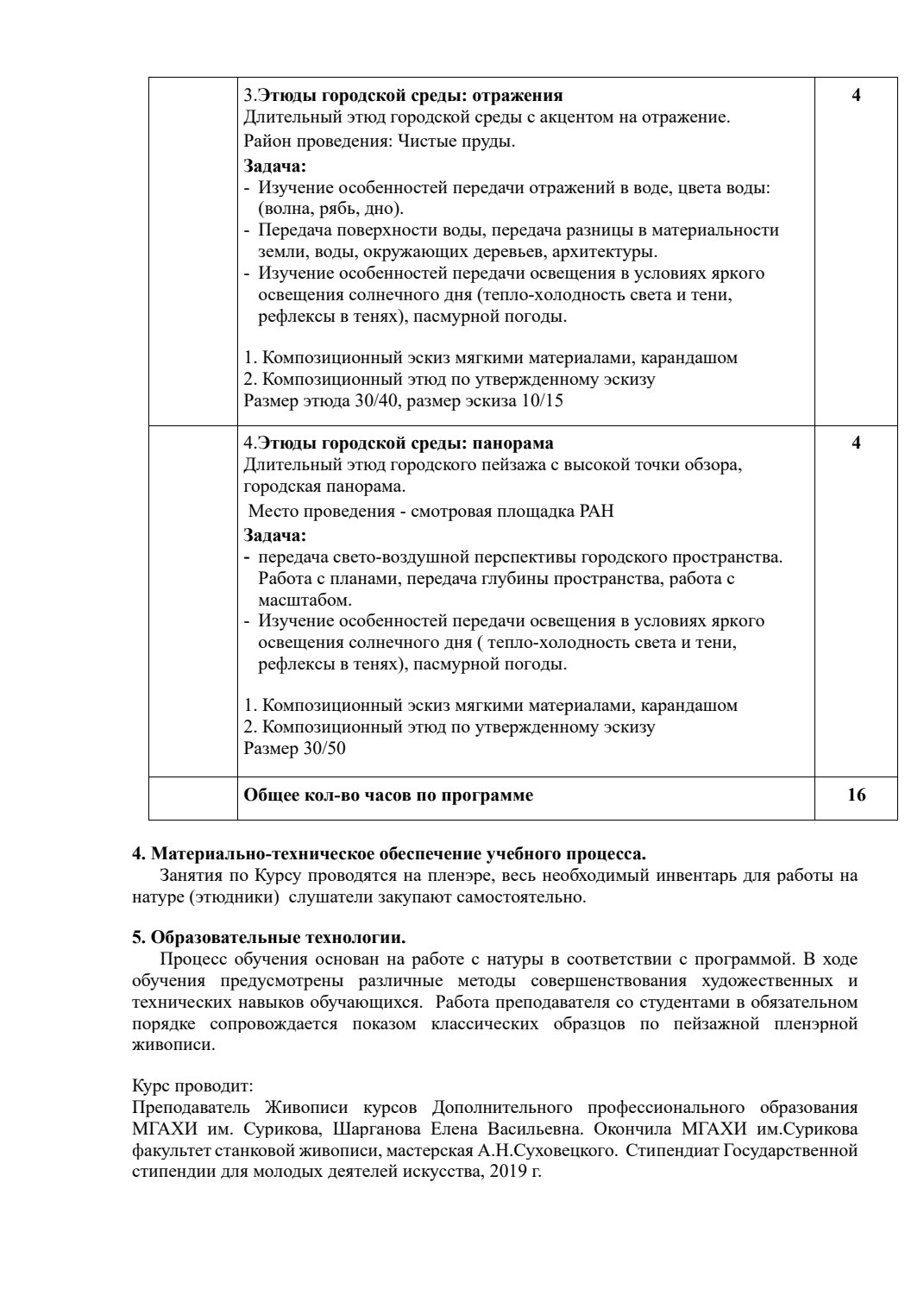 Страница 4 программы курса «Основы работы на пленэре»