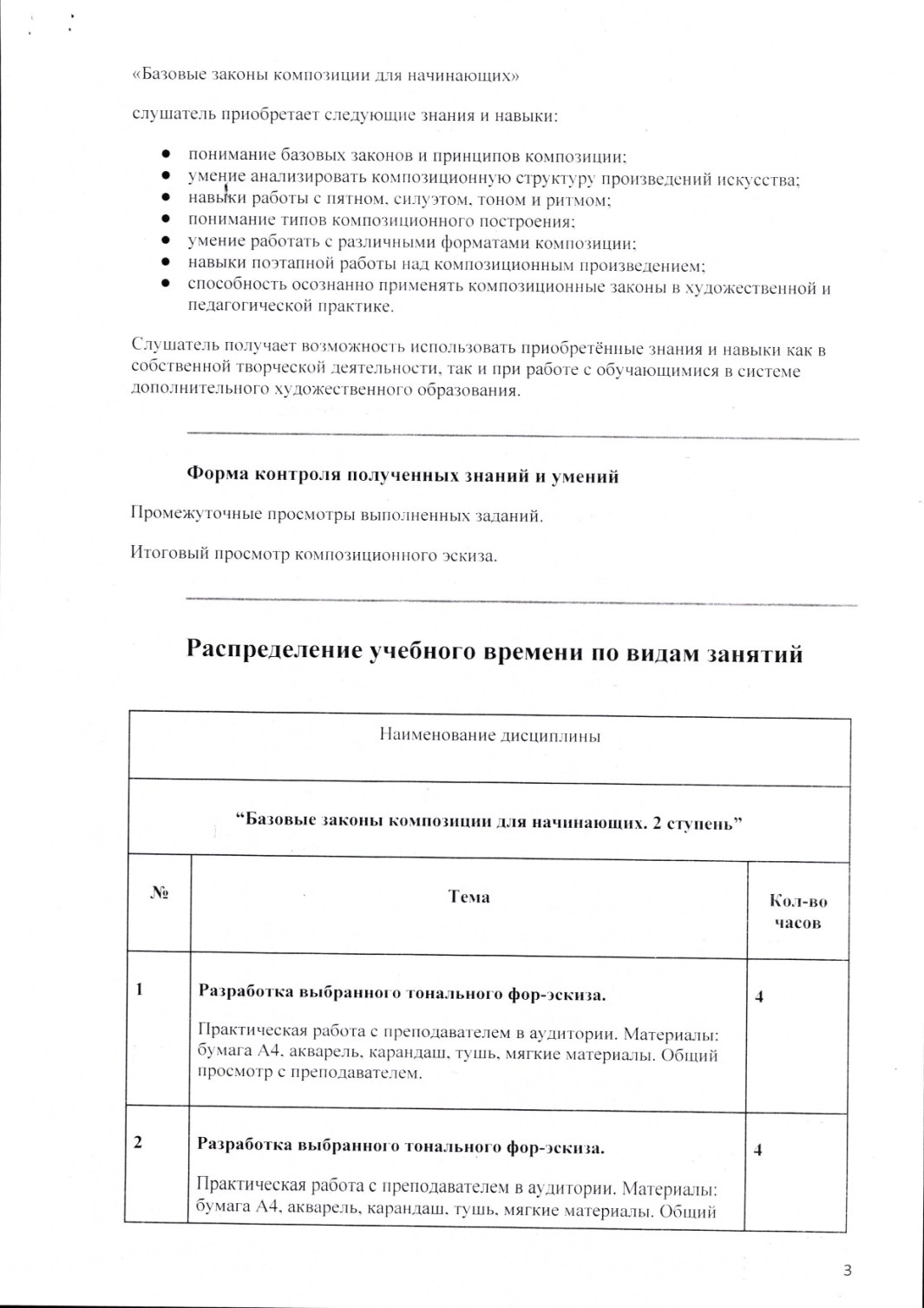 Страница 3 программы курса «Практическая композиция. Ступень 2»