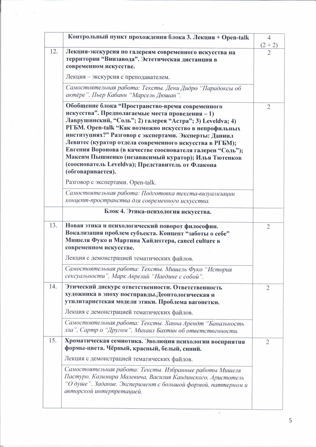 Страница 5 программы курса «Философия искусства»
